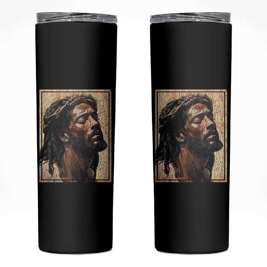 Religious Black Jesus With Crown Of Thorns Skinny Tumbler