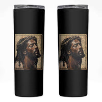 Religious Black Jesus With Crown Of Thorns Skinny Tumbler