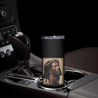 Religious Black Jesus With Crown Of Thorns Skinny Tumbler
