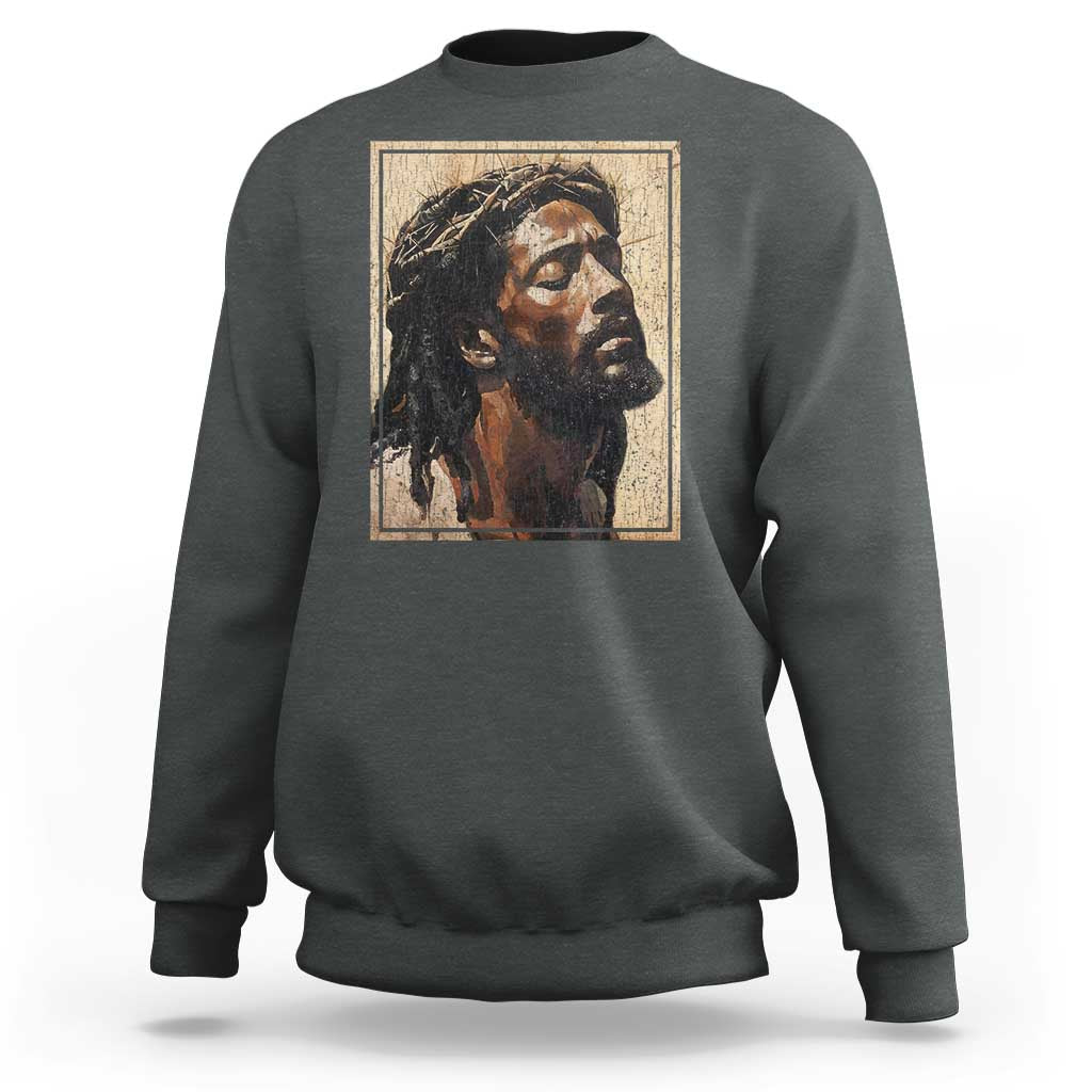 Religious Black Jesus With Crown Of Thorns Sweatshirt