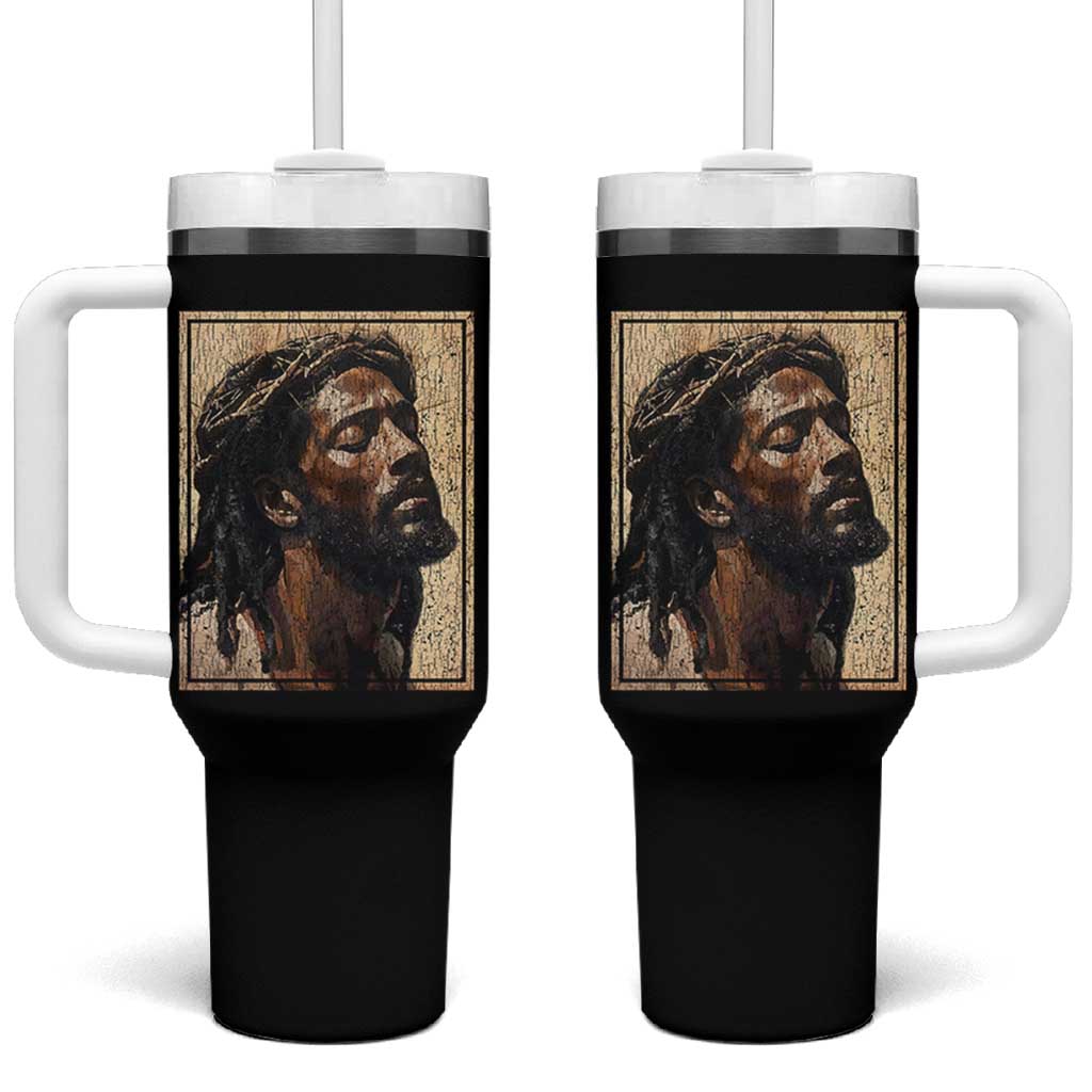 Religious Black Jesus With Crown Of Thorns Tumbler With Handle