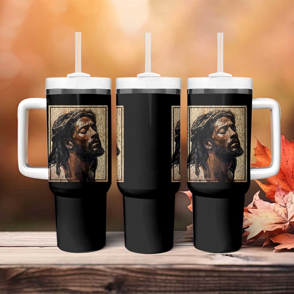 Religious Black Jesus With Crown Of Thorns Tumbler With Handle