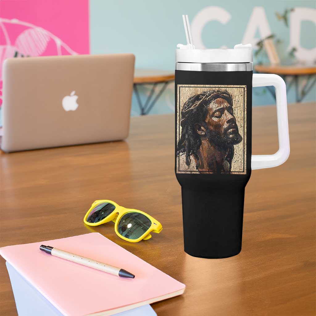 Religious Black Jesus With Crown Of Thorns Tumbler With Handle