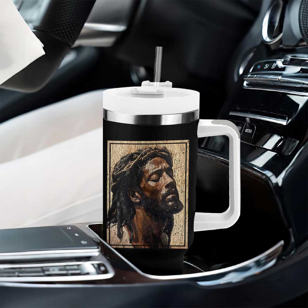 Religious Black Jesus With Crown Of Thorns Tumbler With Handle