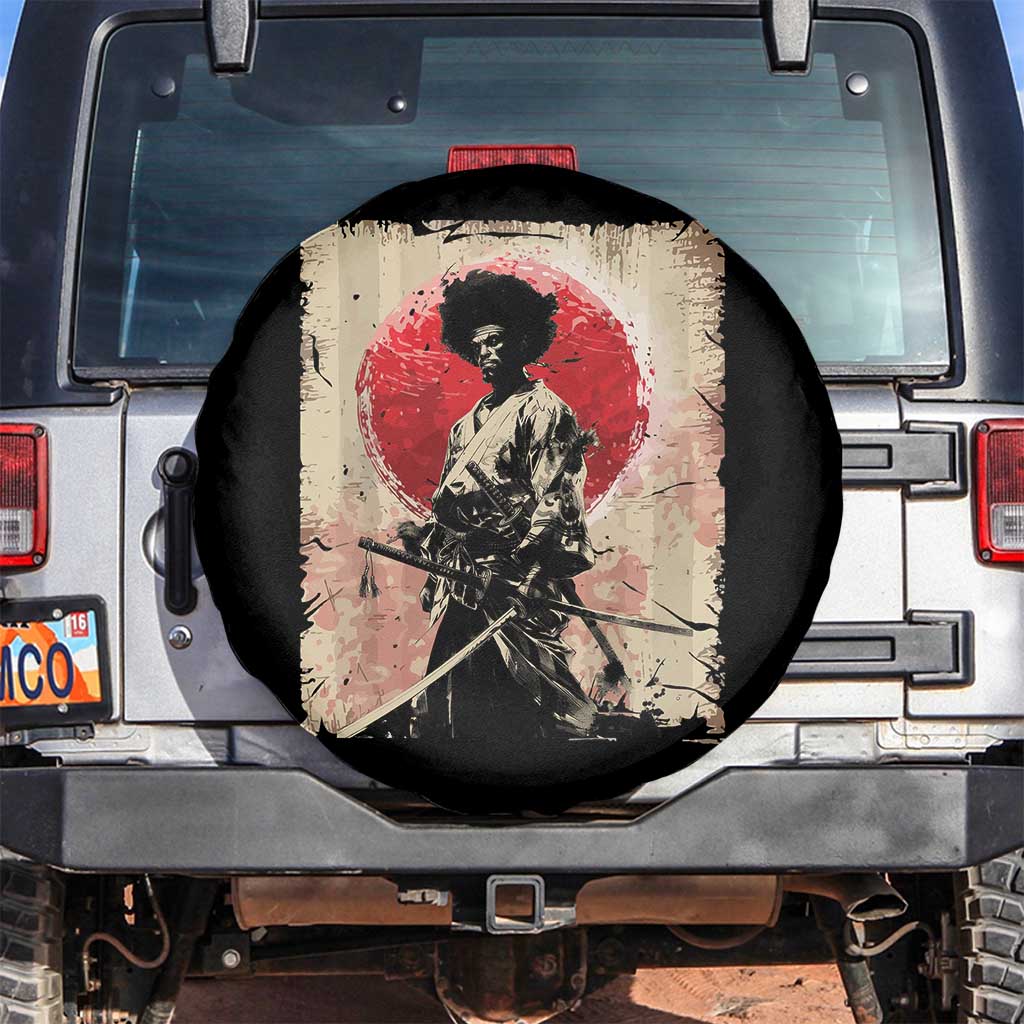 Funny African America Samurai Spare Tire Cover Japanese Art Black Warrior Fighter
