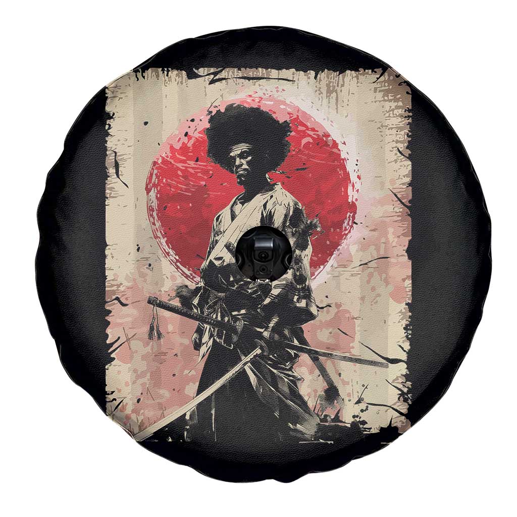 Funny African America Samurai Spare Tire Cover Japanese Art Black Warrior Fighter