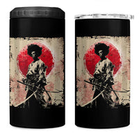 Funny African America Samurai 4 in 1 Can Cooler Tumbler Japanese Art Black Warrior Fighter