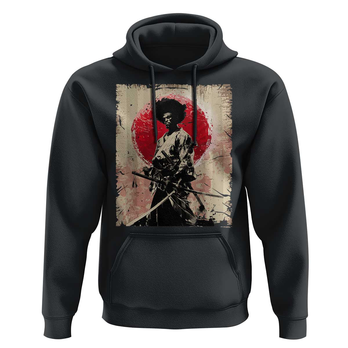 Funny African America Samurai Hoodie Japanese Art Black Warrior Fighter