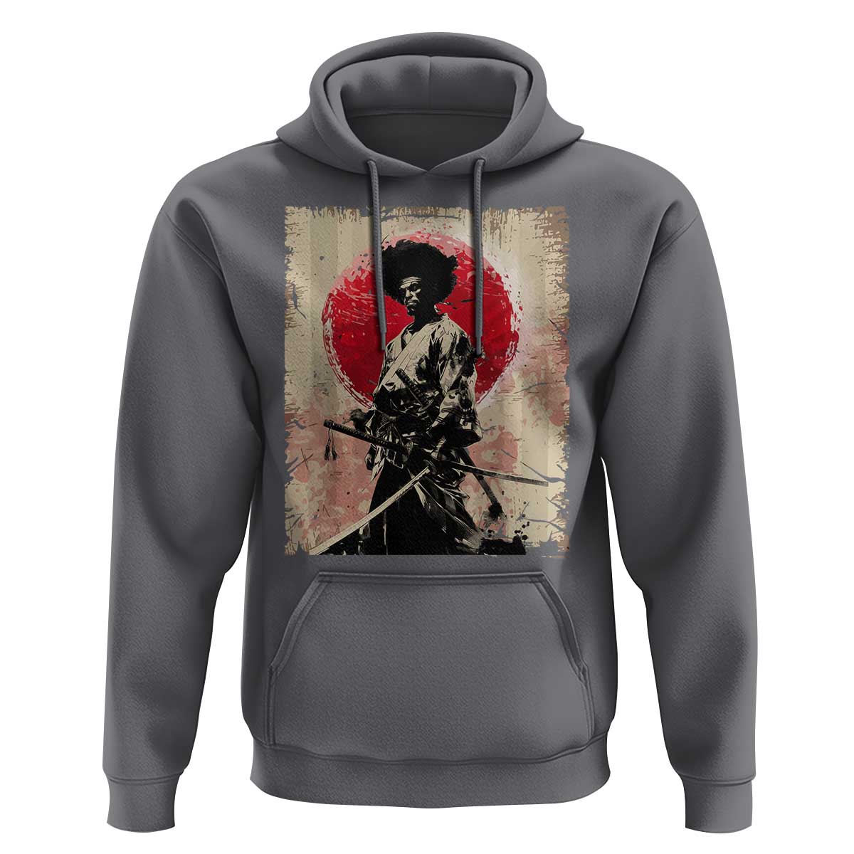 Funny African America Samurai Hoodie Japanese Art Black Warrior Fighter