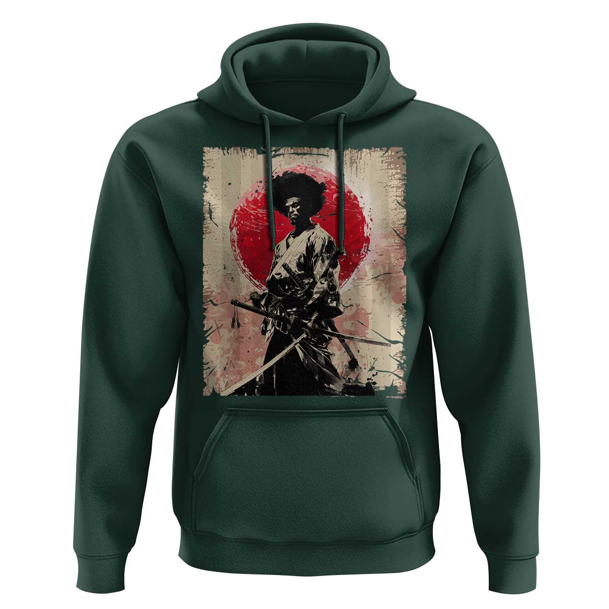 Funny African America Samurai Hoodie Japanese Art Black Warrior Fighter