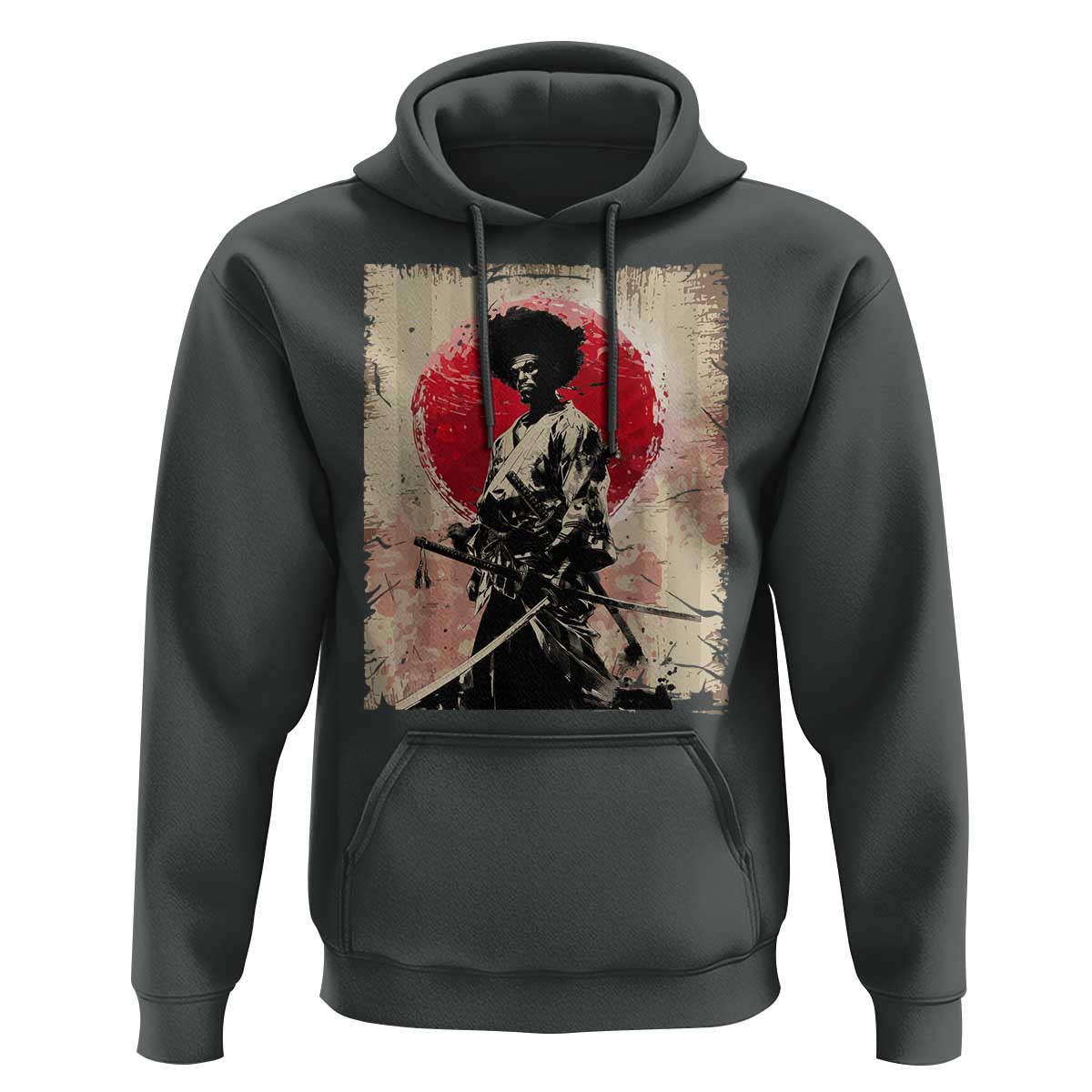 Funny African America Samurai Hoodie Japanese Art Black Warrior Fighter
