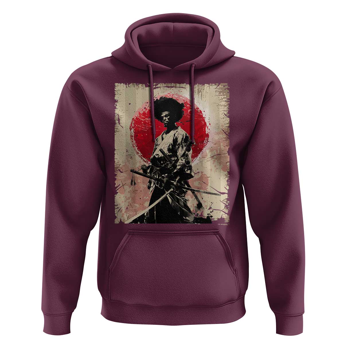 Funny African America Samurai Hoodie Japanese Art Black Warrior Fighter
