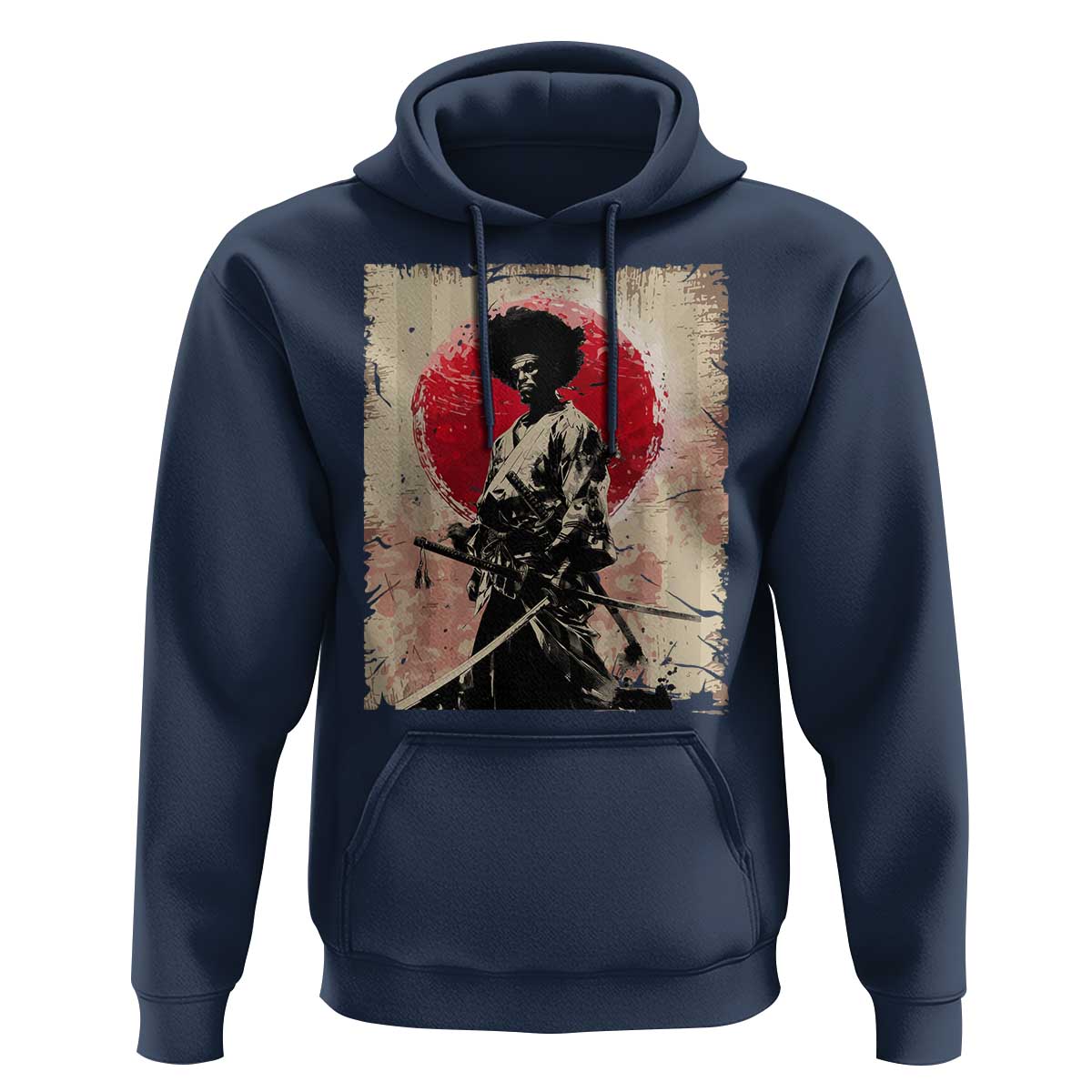 Funny African America Samurai Hoodie Japanese Art Black Warrior Fighter