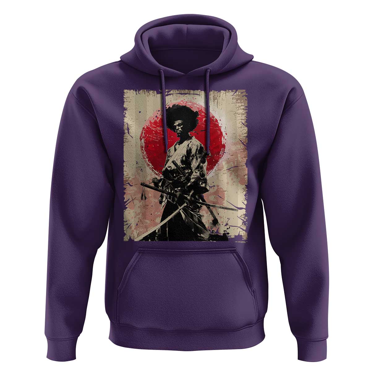 Funny African America Samurai Hoodie Japanese Art Black Warrior Fighter
