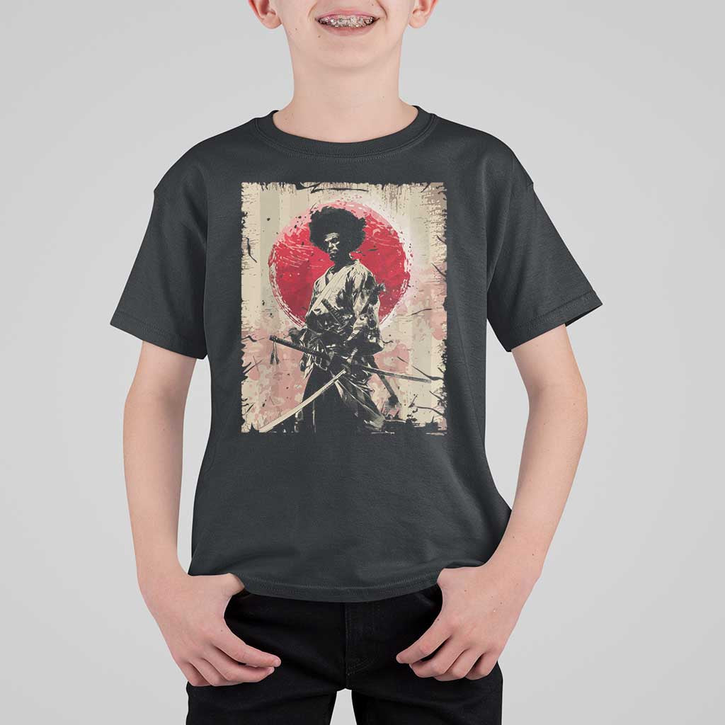 Funny African America Samurai T Shirt For Kid Japanese Art Black Warrior Fighter