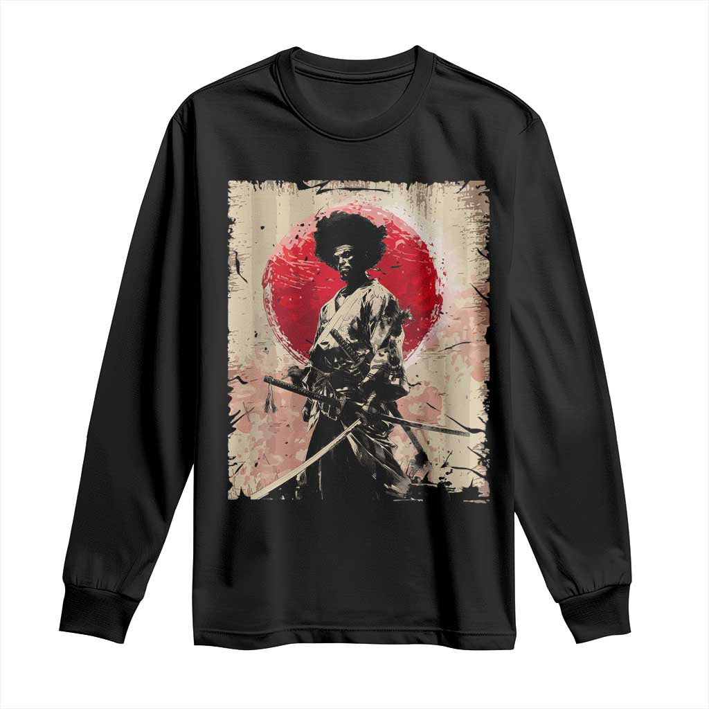 Funny African America Samurai Long Sleeve Shirt Japanese Art Black Warrior Fighter
