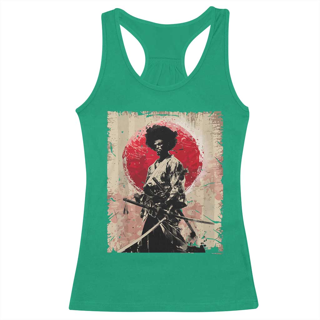 Funny African America Samurai Racerback Tank Top Japanese Art Black Warrior Fighter