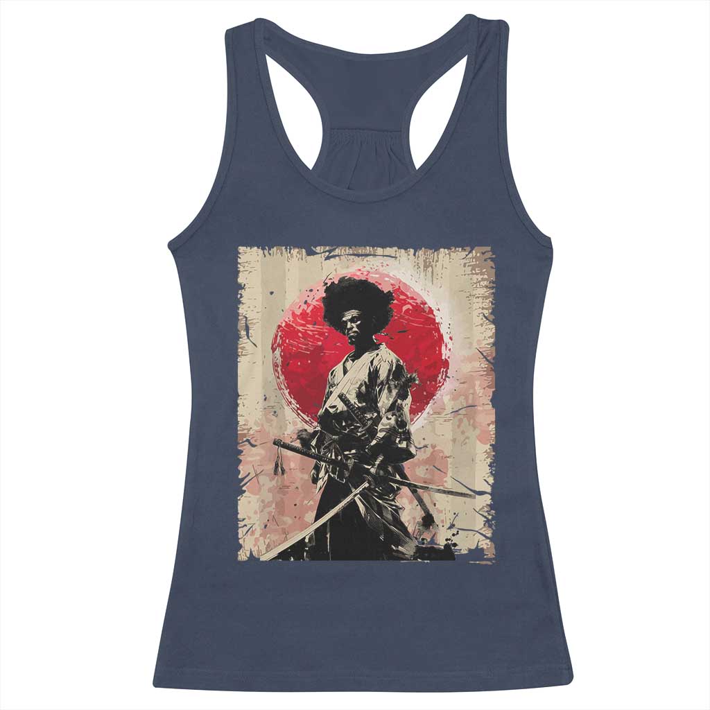 Funny African America Samurai Racerback Tank Top Japanese Art Black Warrior Fighter