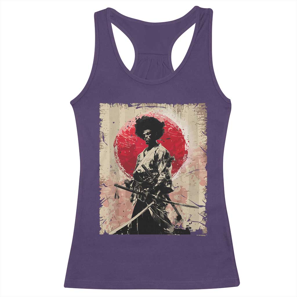 Funny African America Samurai Racerback Tank Top Japanese Art Black Warrior Fighter