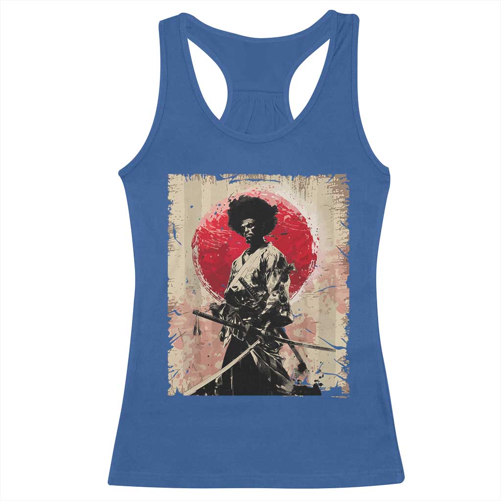 Funny African America Samurai Racerback Tank Top Japanese Art Black Warrior Fighter