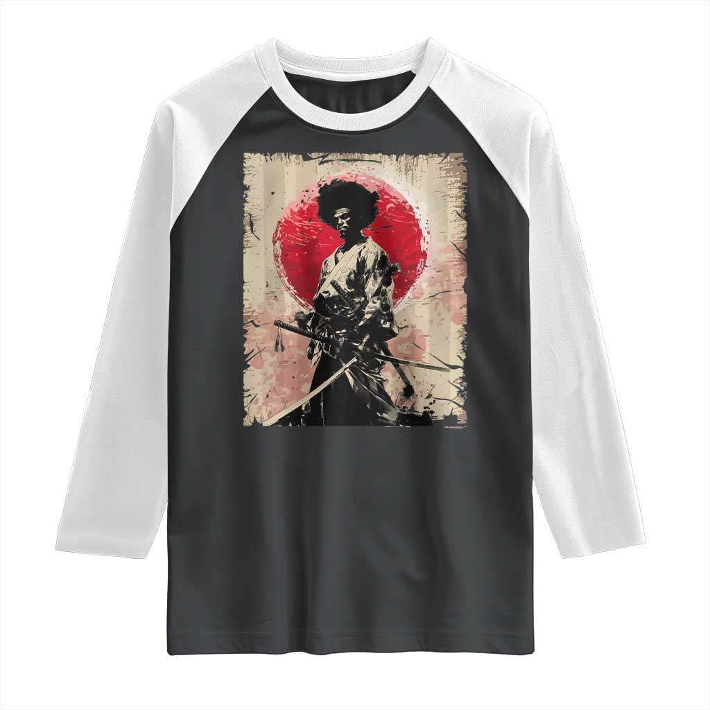 Funny African America Samurai Raglan Shirt Japanese Art Black Warrior Fighter