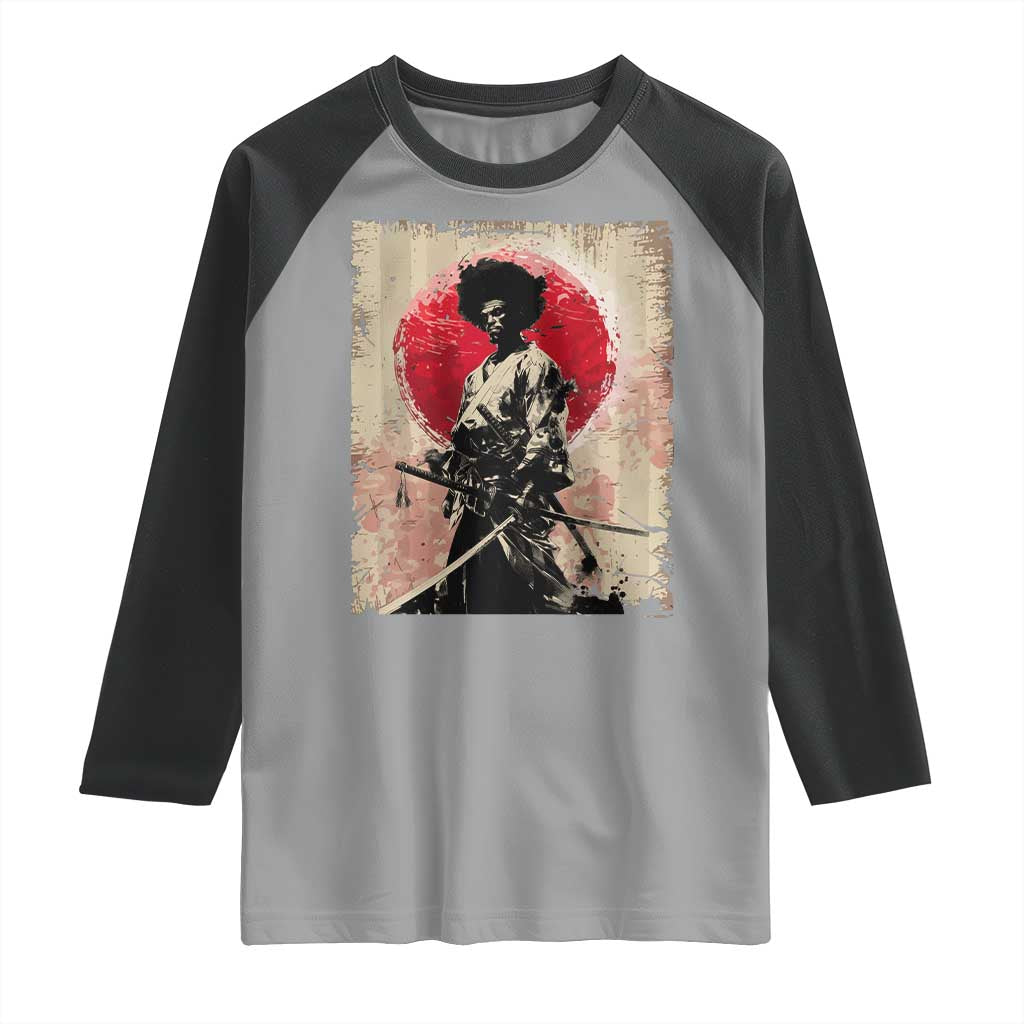 Funny African America Samurai Raglan Shirt Japanese Art Black Warrior Fighter