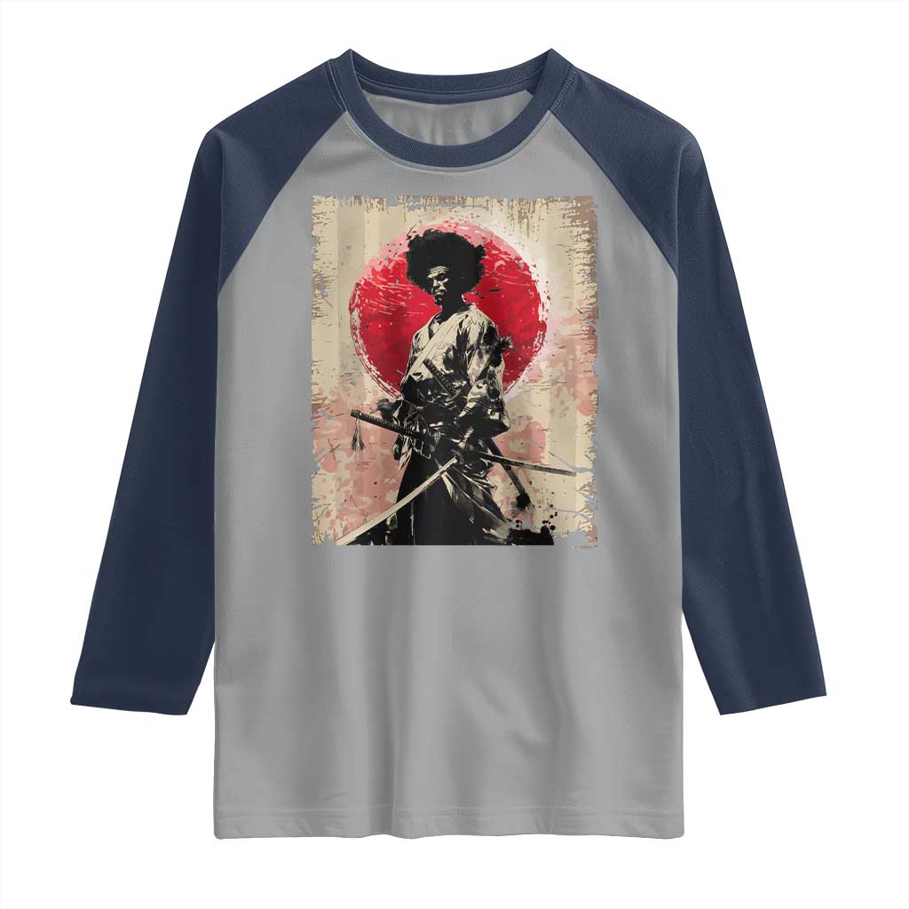 Funny African America Samurai Raglan Shirt Japanese Art Black Warrior Fighter