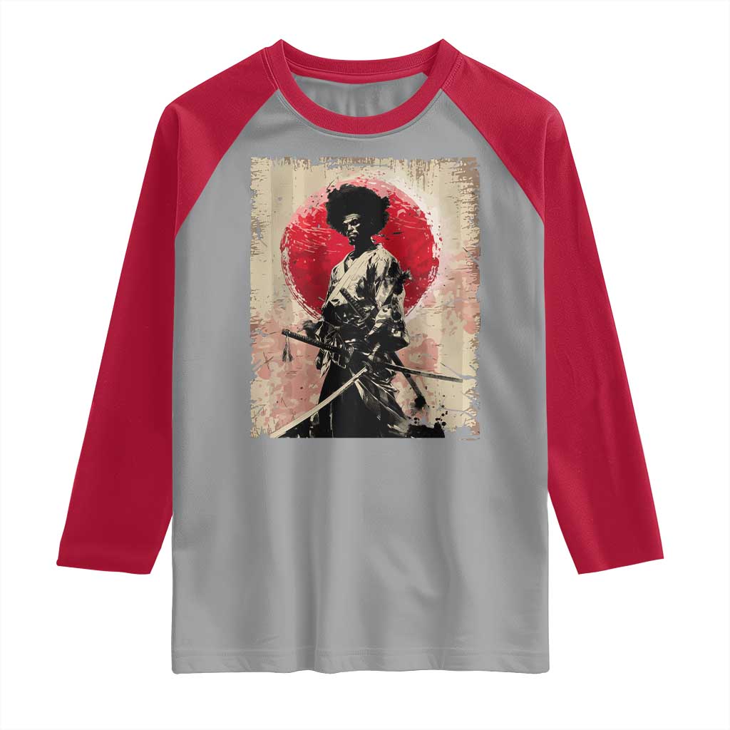 Funny African America Samurai Raglan Shirt Japanese Art Black Warrior Fighter