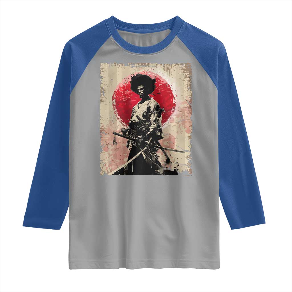 Funny African America Samurai Raglan Shirt Japanese Art Black Warrior Fighter