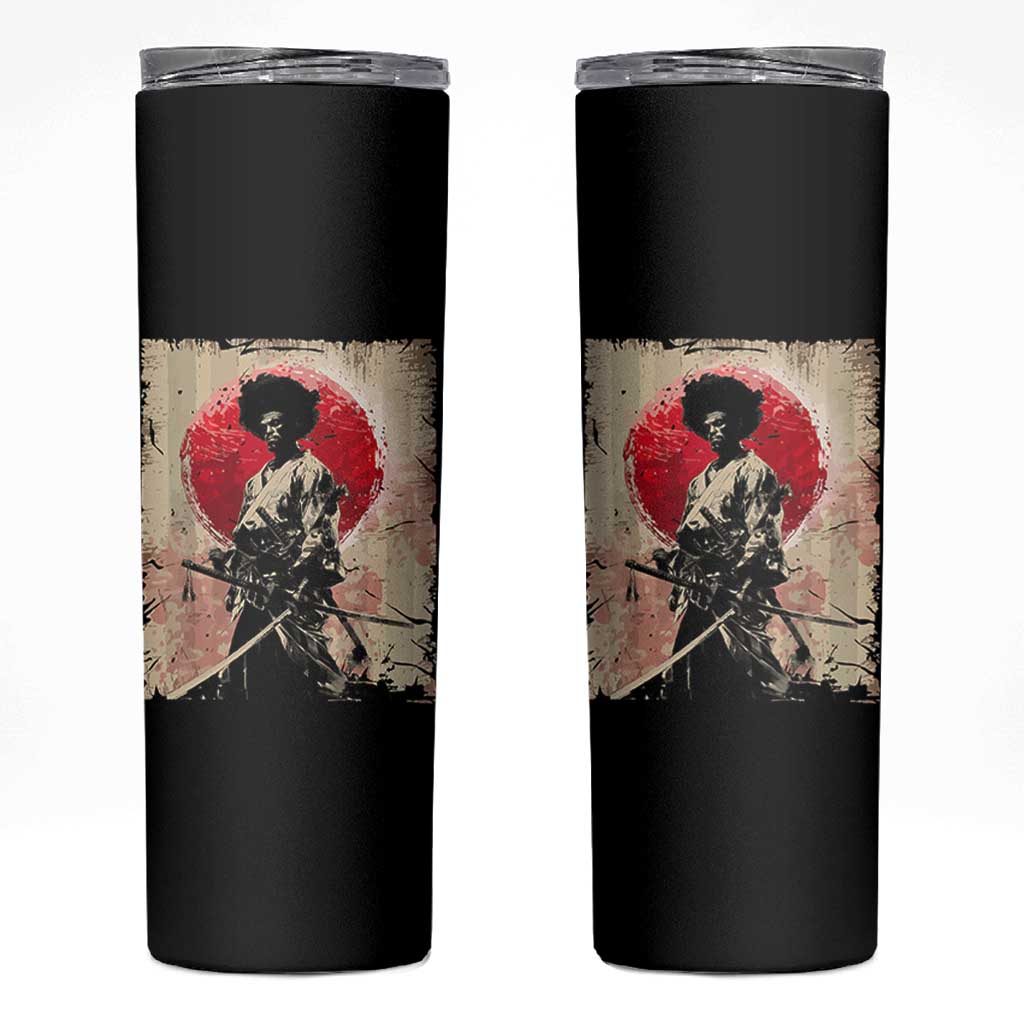 Funny African America Samurai Skinny Tumbler Japanese Art Black Warrior Fighter