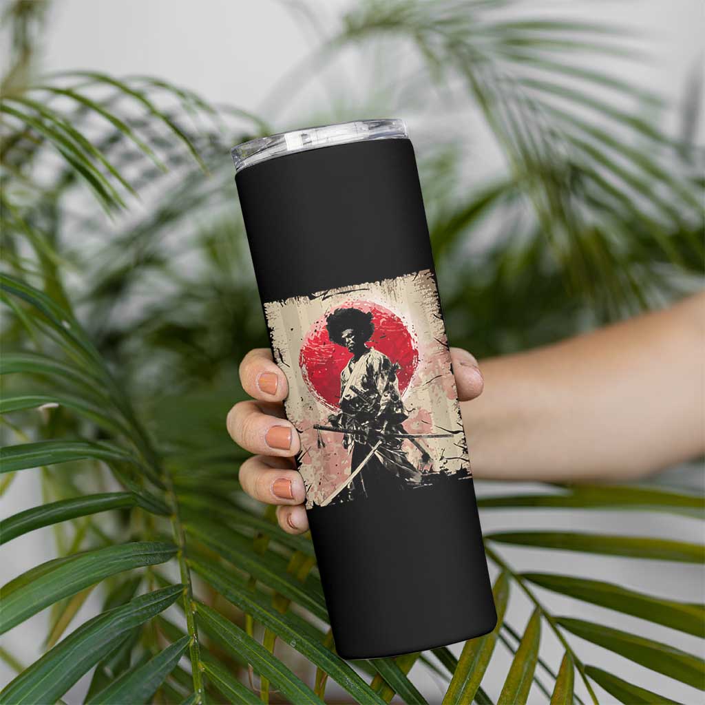 Funny African America Samurai Skinny Tumbler Japanese Art Black Warrior Fighter