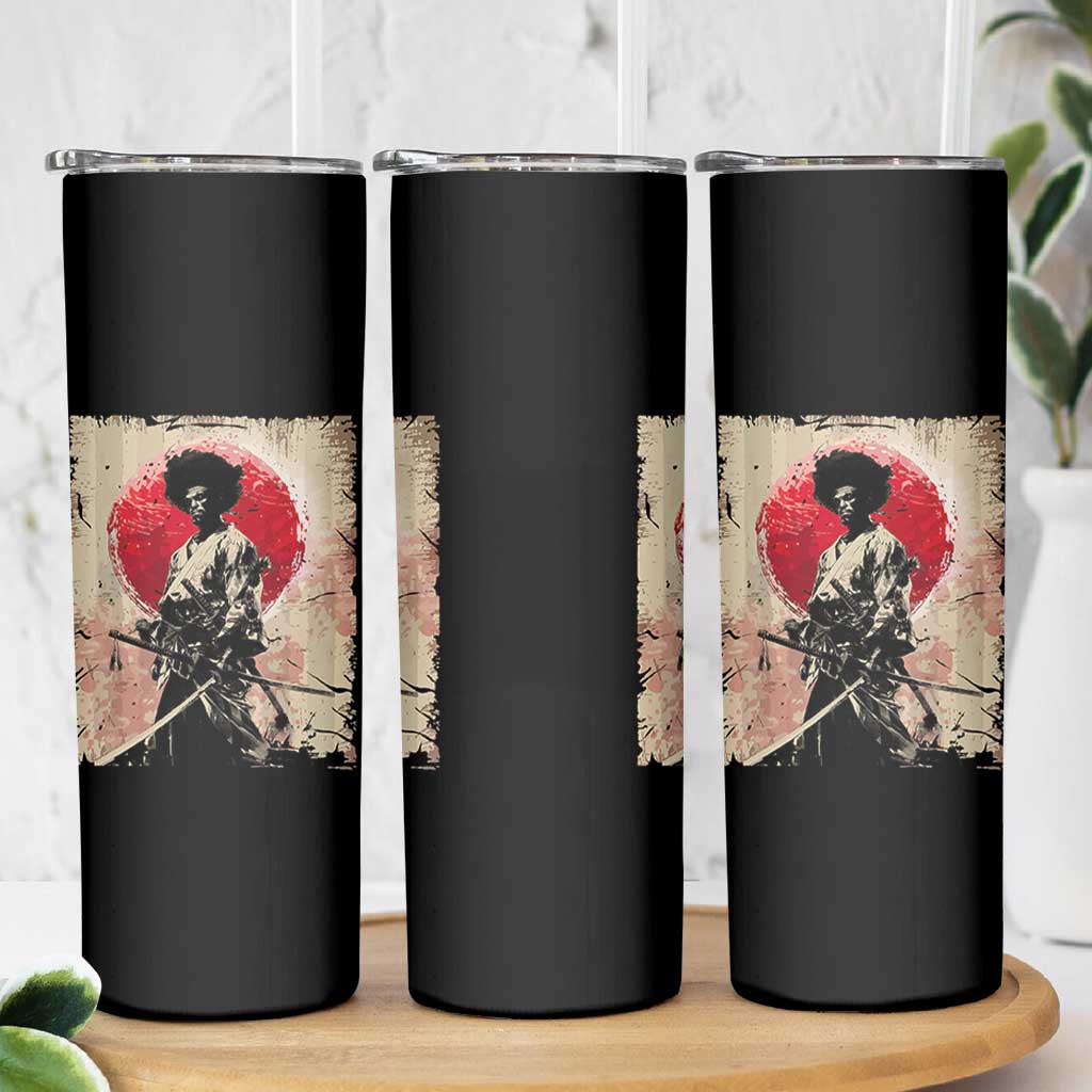 Funny African America Samurai Skinny Tumbler Japanese Art Black Warrior Fighter