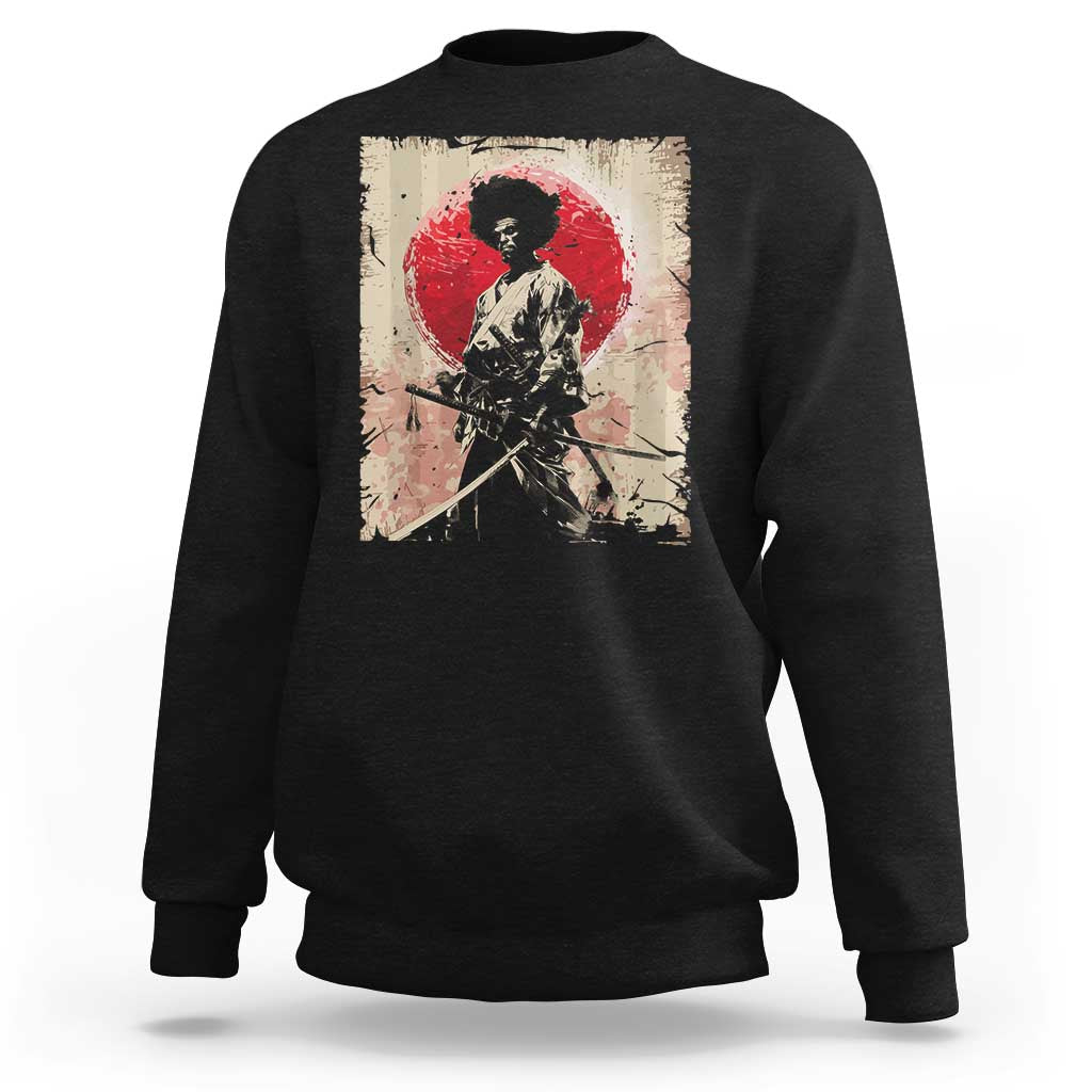 Funny African America Samurai Sweatshirt Japanese Art Black Warrior Fighter
