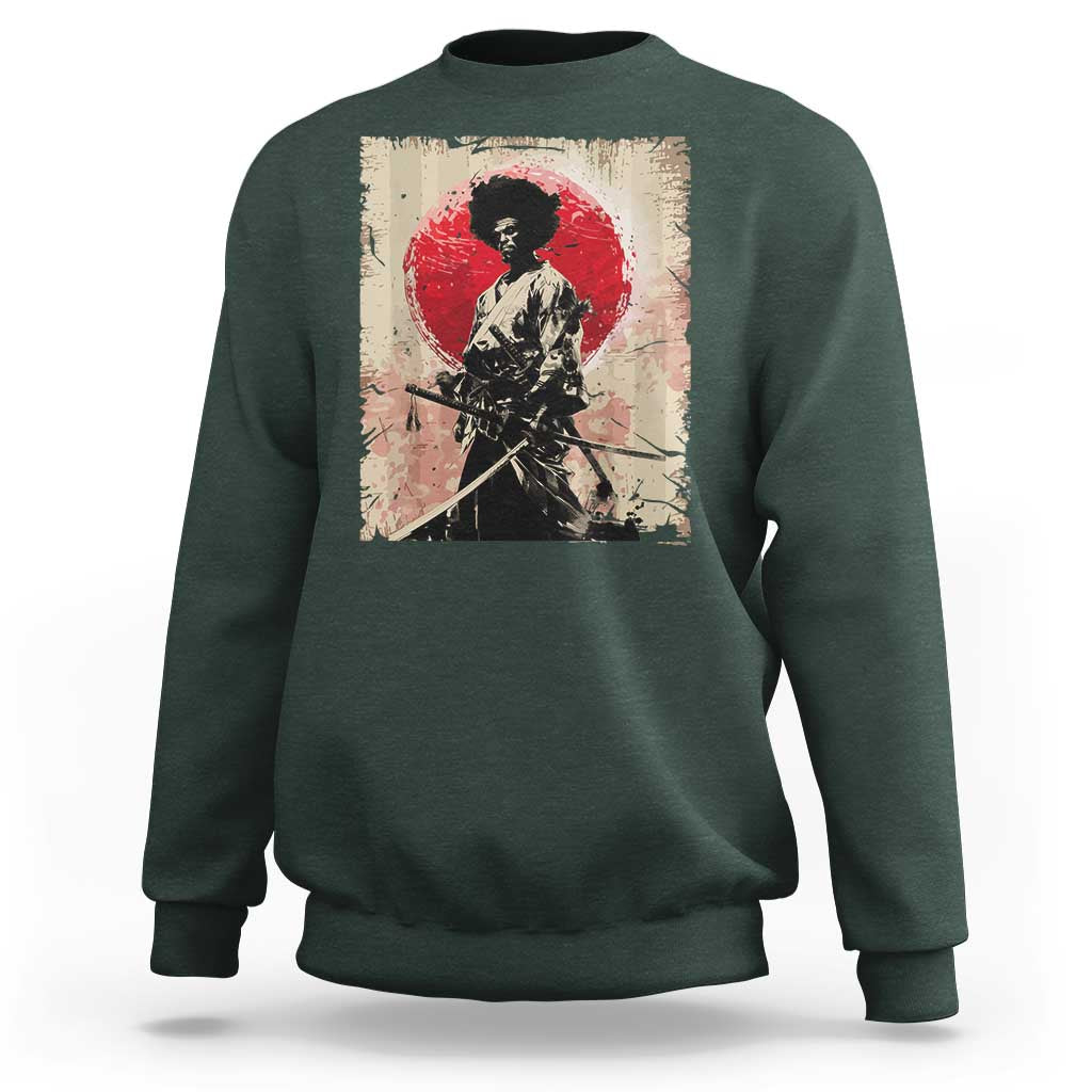 Funny African America Samurai Sweatshirt Japanese Art Black Warrior Fighter