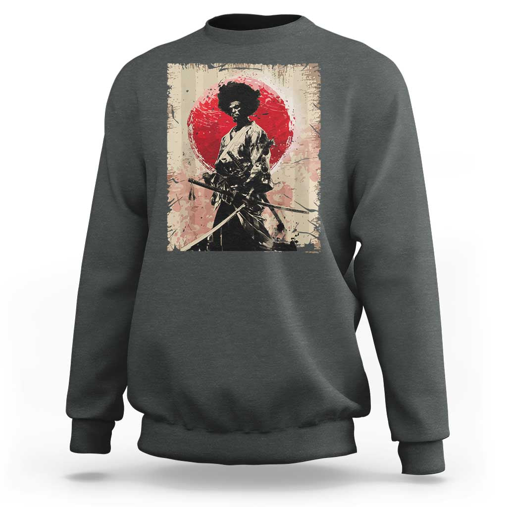 Funny African America Samurai Sweatshirt Japanese Art Black Warrior Fighter