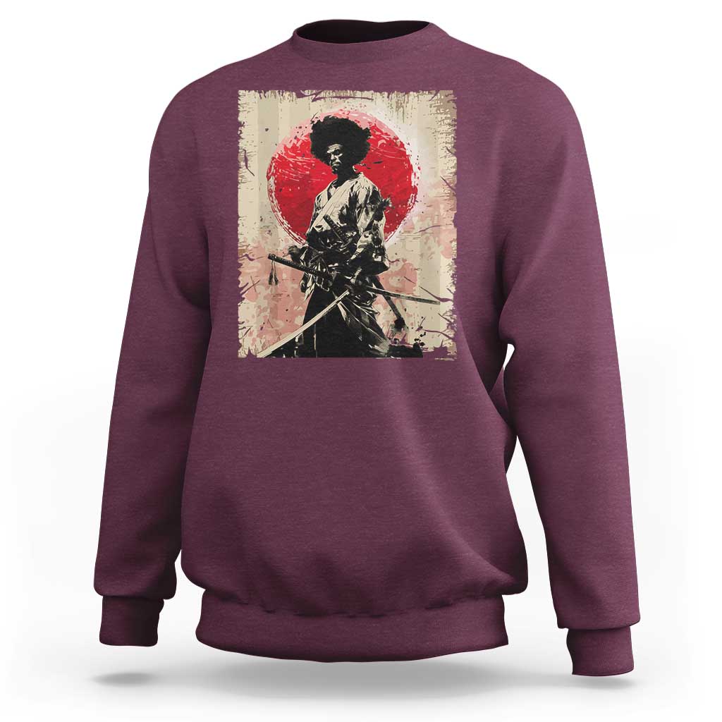 Funny African America Samurai Sweatshirt Japanese Art Black Warrior Fighter
