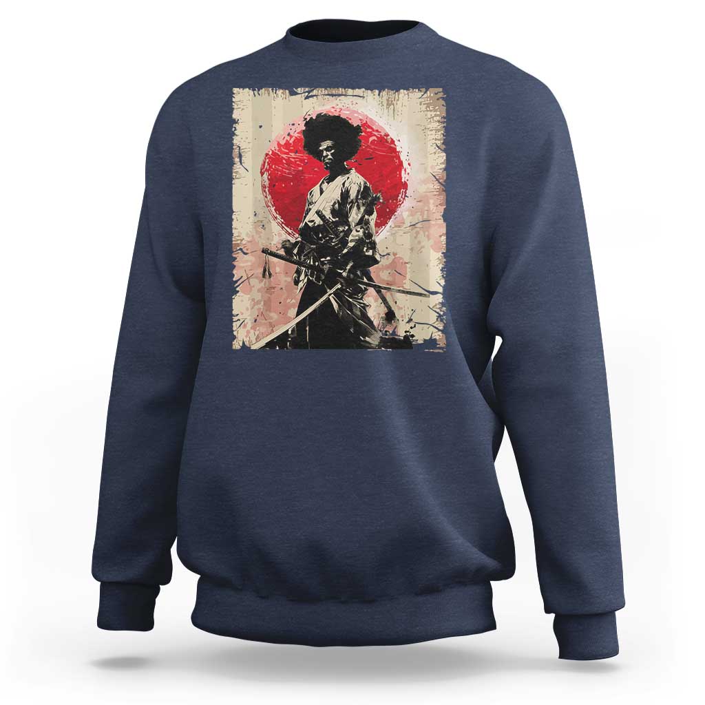 Funny African America Samurai Sweatshirt Japanese Art Black Warrior Fighter