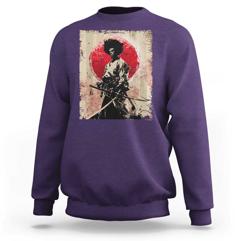 Funny African America Samurai Sweatshirt Japanese Art Black Warrior Fighter