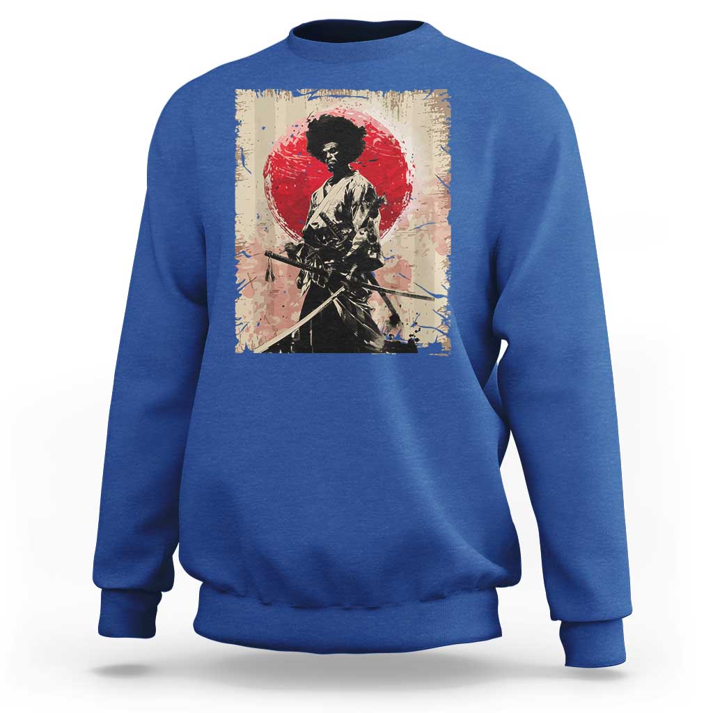 Funny African America Samurai Sweatshirt Japanese Art Black Warrior Fighter