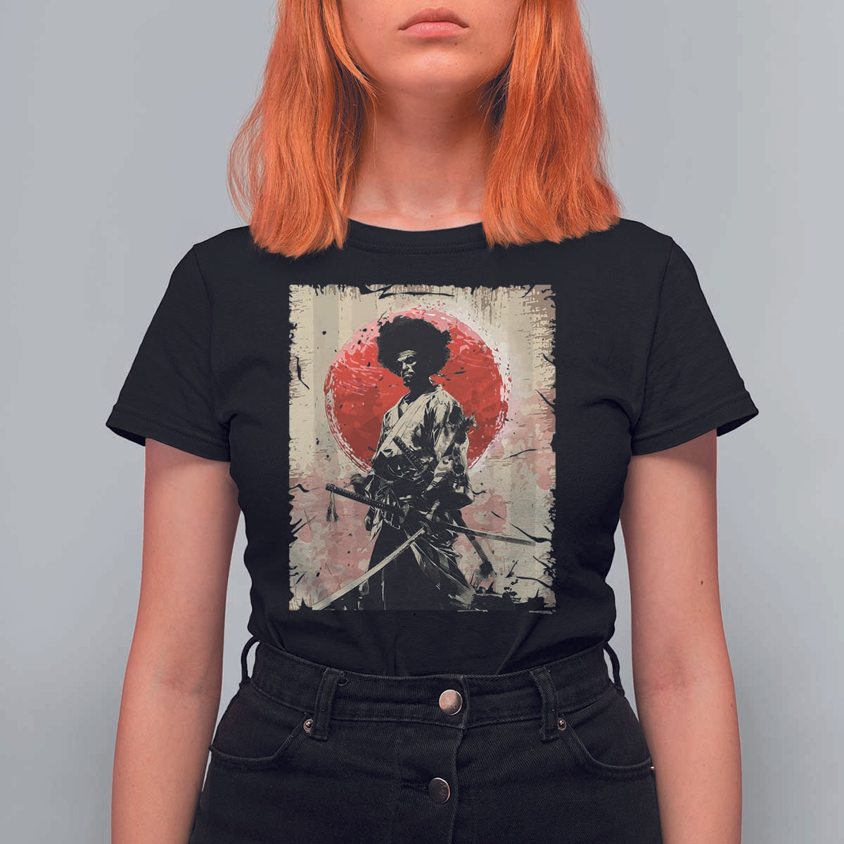 Funny African America Samurai T Shirt For Women Japanese Art Black Warrior Fighter
