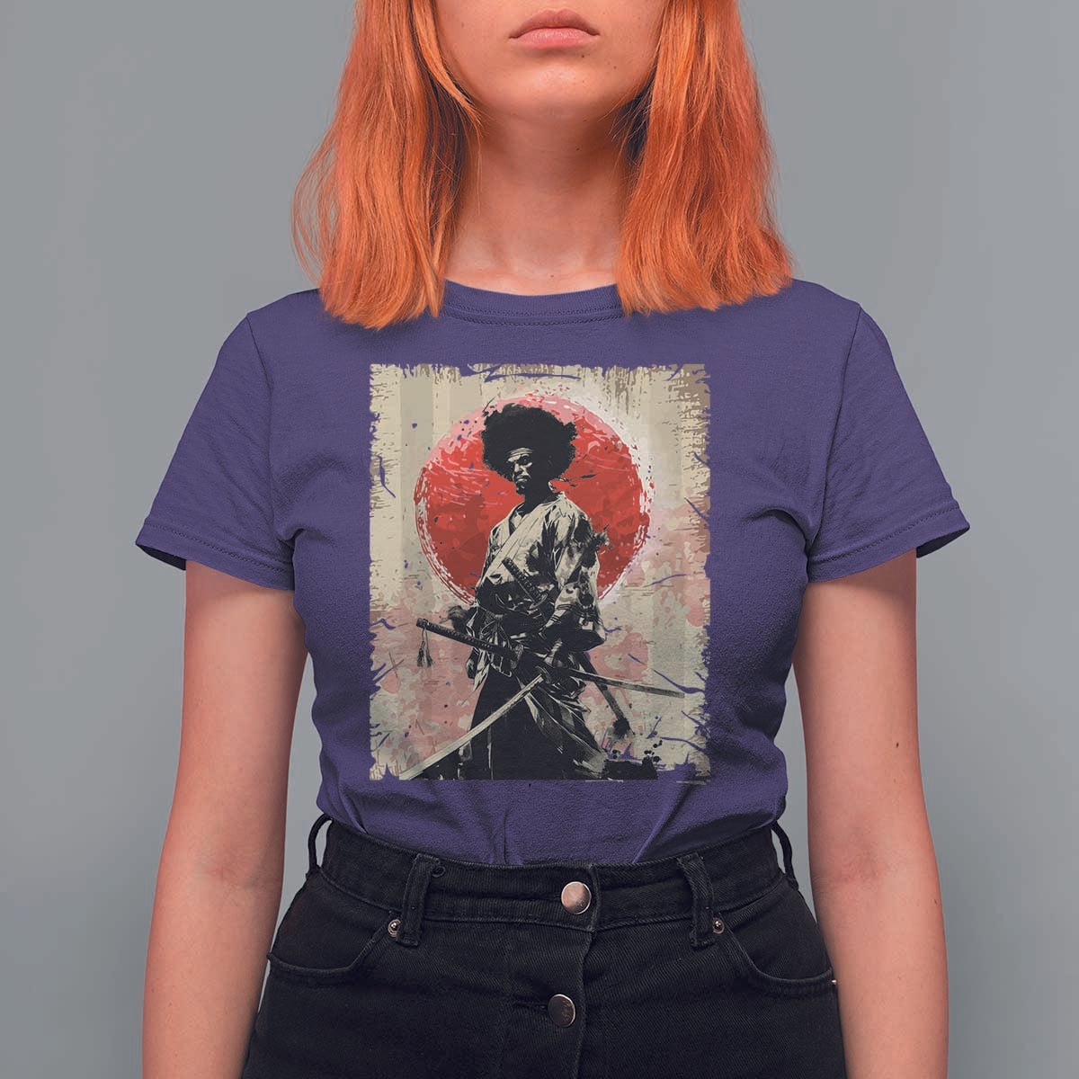 Funny African America Samurai T Shirt For Women Japanese Art Black Warrior Fighter