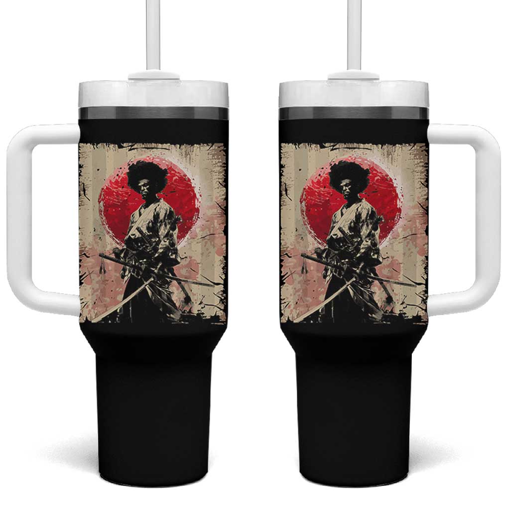 Funny African America Samurai Tumbler With Handle Japanese Art Black Warrior Fighter