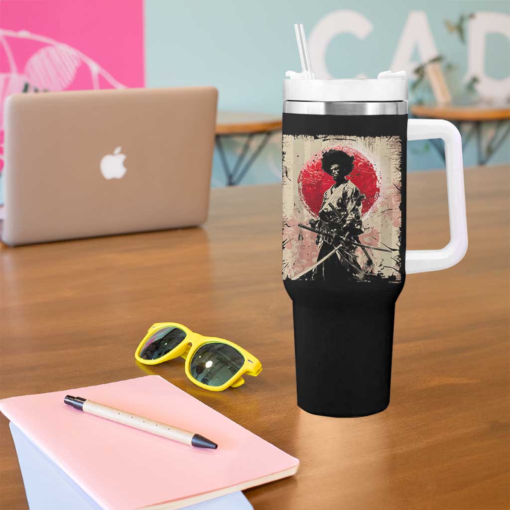 Funny African America Samurai Tumbler With Handle Japanese Art Black Warrior Fighter