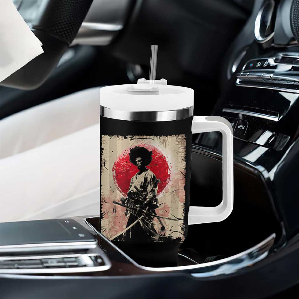 Funny African America Samurai Tumbler With Handle Japanese Art Black Warrior Fighter