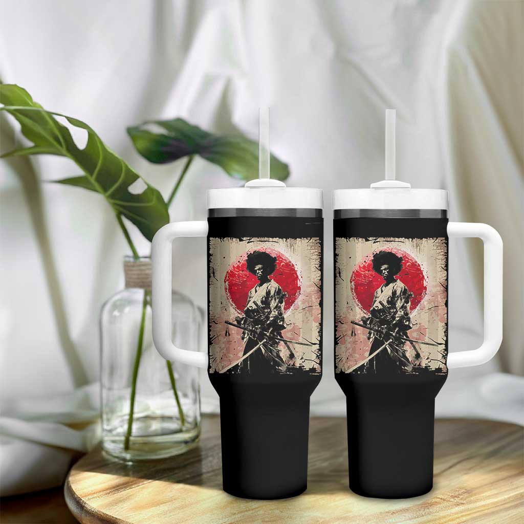 Funny African America Samurai Tumbler With Handle Japanese Art Black Warrior Fighter