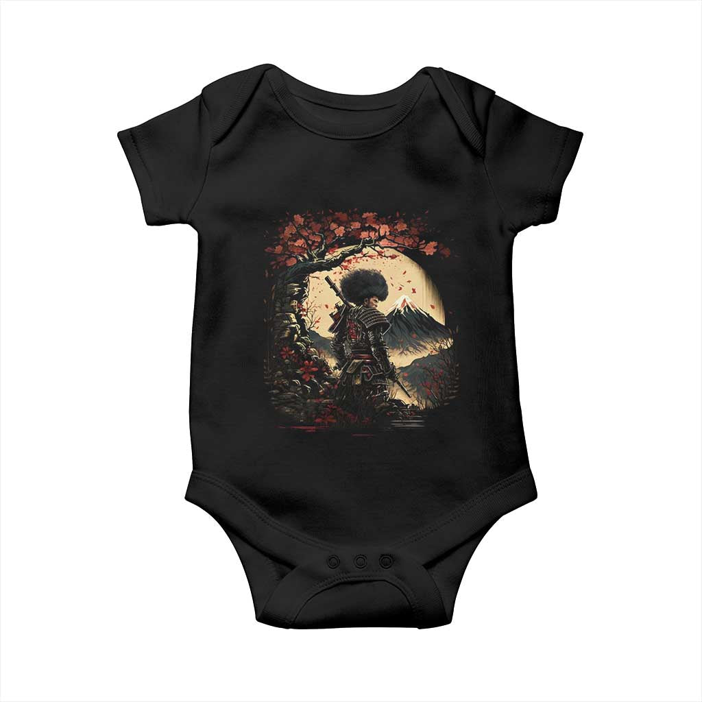Funny African America Samurai Baby Onesie Japanese Art Black Warrior Sakura