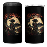 Funny African American Samurai 4 in 1 Can Cooler Tumbler Japanese Art Black Warrior Sakura