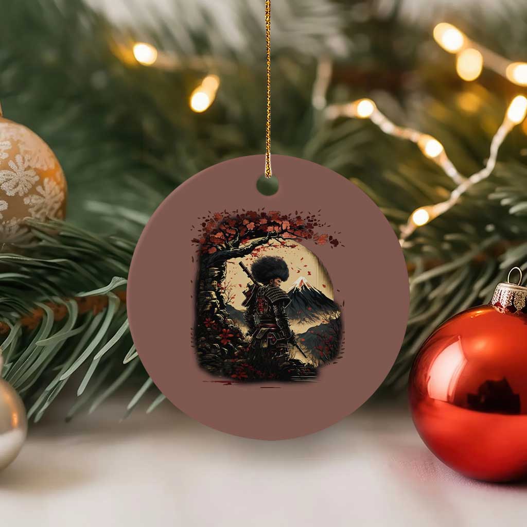 Funny African American Samurai Ceramic Ornament Japanese Art Black Warrior Sakura