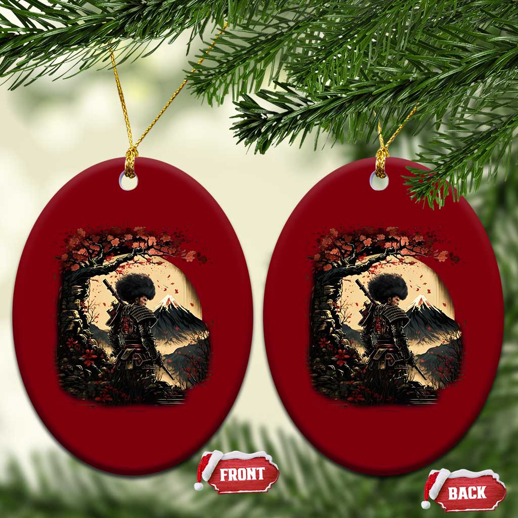 Funny African American Samurai Ceramic Ornament Japanese Art Black Warrior Sakura
