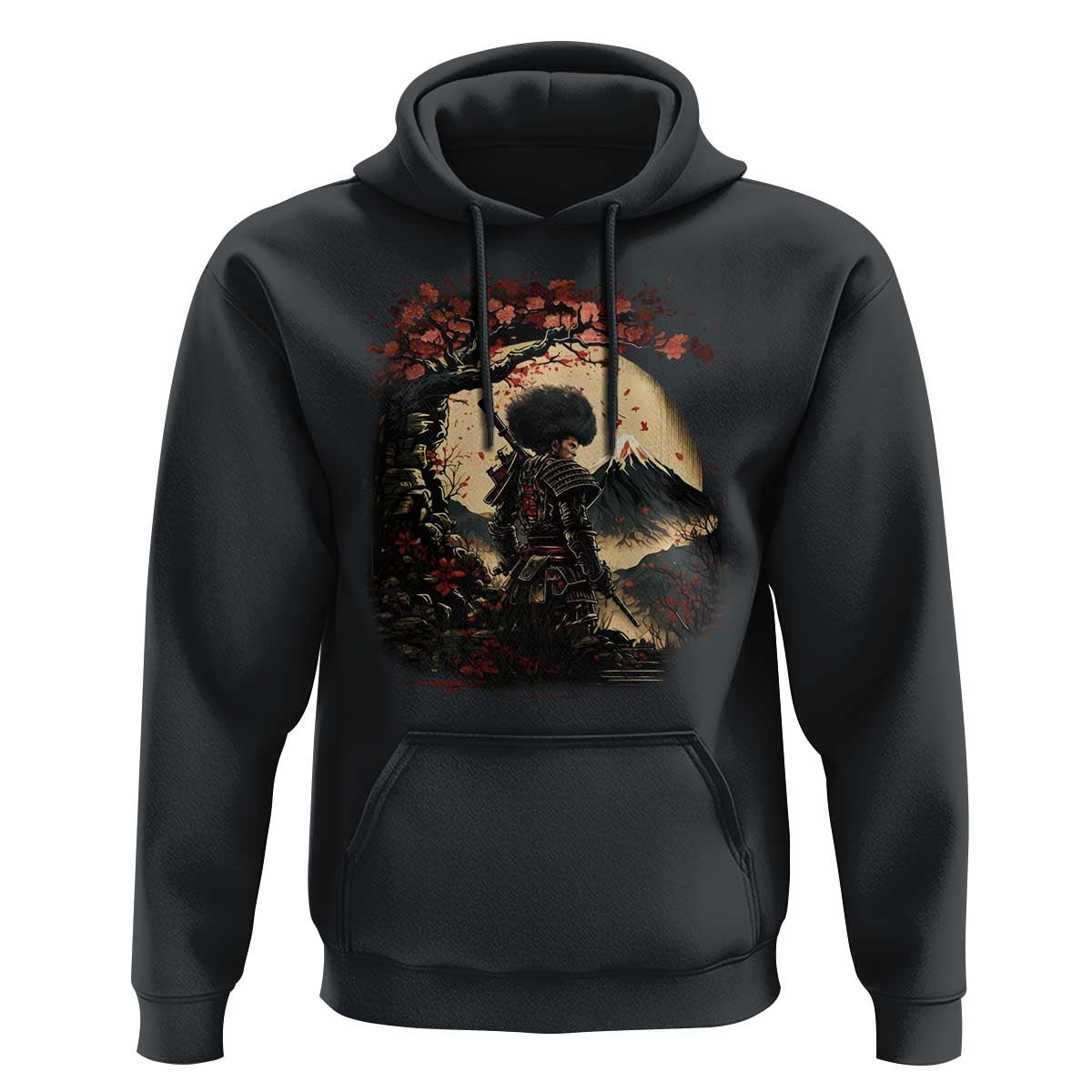 Funny African America Samurai Hoodie Japanese Art Black Warrior Sakura